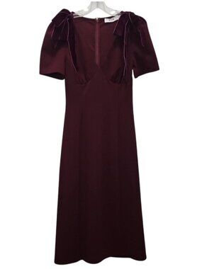 Astr The Label Burgundy Midi Dress Velvet Bow Shoulder Ties New Small Party